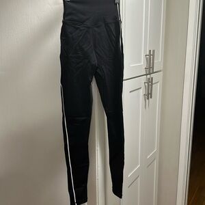 BuffBunny Black Leggings with White Stripes
